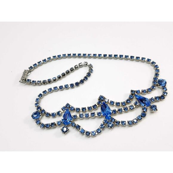 Vintage La Rel Blue Rhinestone Necklace 1950s Prong Set Bridal Prom Jewelry - Picture 8 of 10